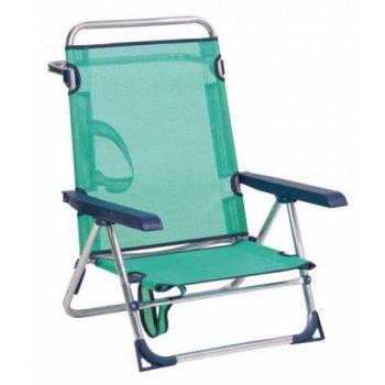 Alco Silla Cama Playa Aluminio multiposición con asa y Pata Trasera Plegable Color Verde 79,5x59,5x56 cm