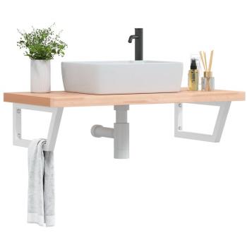 Estante de lavabo de pared de acero y madera maciza de haya Vidaxl Marrón