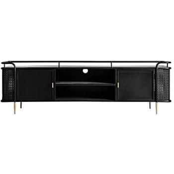 Mueble TV Fussen de Hierro y Vidrio en color Negro/Oro - 160x40x50cm