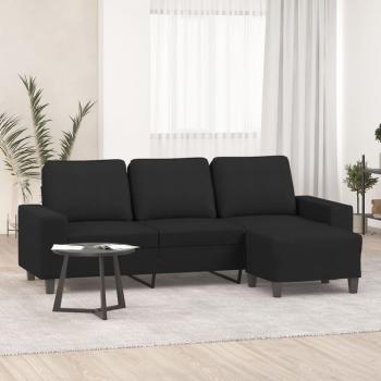 Sofá de 3 plazas con reposapiés negro 180 cm en tela Vidaxl