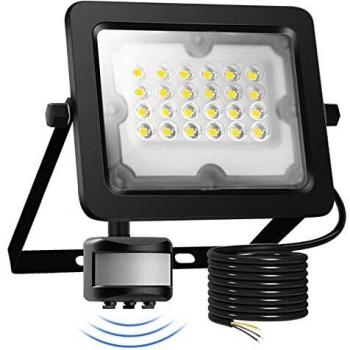 Foco LED Exterior, 20W IP65 Impermeable Foco Proyector LED Exterior con Sensor de Movimiento, 6000K Blanco Frío Floodlight para Casa, Garaje, Patio, Terraza, Campo