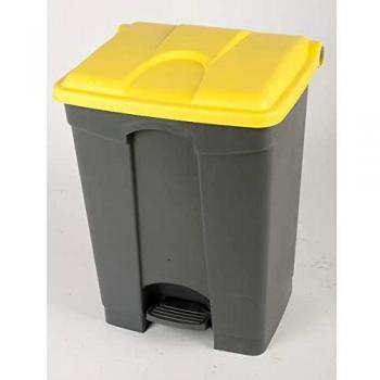 Colector de Residuos con Pedal 70L, Dimensiones 505x675x415mm, Color Gris con Tapa Amarilla