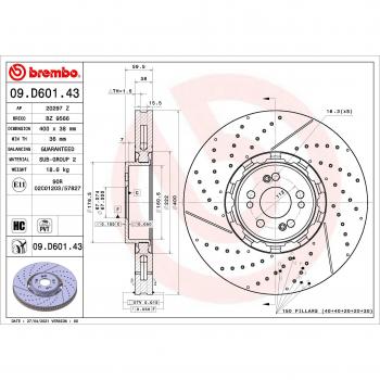 Disco de freno BREMBO 09.D601.43, ventilado, altamente carbonizado, 1 pieza