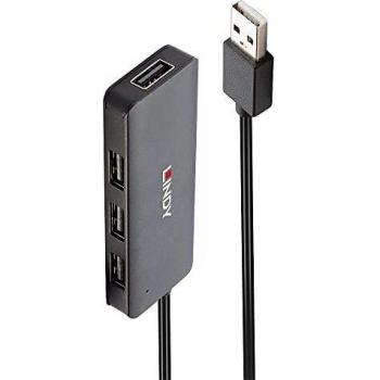 LINDY 42986 4 Port USB Hub, 4 x USB 2.0 Type-A (F) Ports, Supports Data Transfer Rates of up to 480 Mbps, Plug and Play Installation, USB Bus-Powered with DC Socket