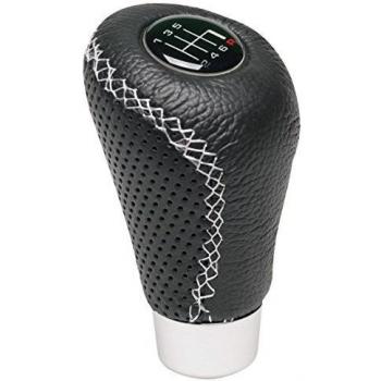 Race Sport 2505GRW Pomo de Cambio de Cuero Negro con Costuras en Blanco