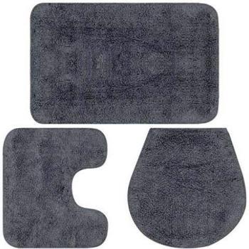 vidaXL Conjunto de Alfombrillas de Baño de Tela 3 Piezas Gris Decoración Casa