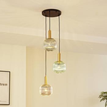 Lámpara colgante Doroteo de 3 luces en vidrio verde/ámbar/gris