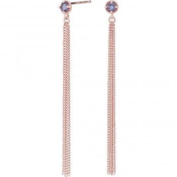 Pendientes Agni Itemporality - Elegantes pendientes largos de plata con baño de oro rosa y iolita, 5 cm de largo