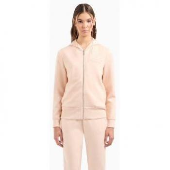 Armani Exchange Women's Peach Beige Zip-Up Hoodie with Print