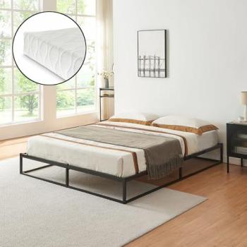 Cama de Metal Trerunta con Colchón 180 x 200 cm, Estructura de Acero Negro