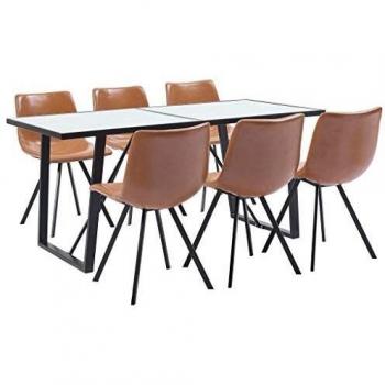 vidaXL Juego Comedor 7 Piezas de Cuero Sintético Mobiliario Decoración Interior Casa Hogar Robusto Duradero Resistente Funcional Práctico Útil Coñac