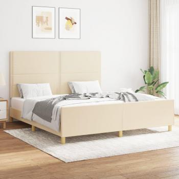 Cama tapizada con cabecero de tela color crema 160x200 cm sin colchón