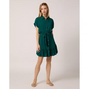 Naf Naf - Vestido corto de manga corta con cuello camisa y botones dorados delanteros