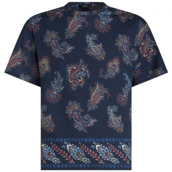 Etro Men's Printed Cotton T-Shirt in Blue | Size XL | MRMA0004AJ055X0883
