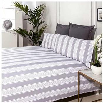 Funda Nórdica ARATZ de Algodón 100% Percal 200 Hilos Color Blanco y Gris con Cierre de Botones + Funda de Almohada para Cama de 135 cm