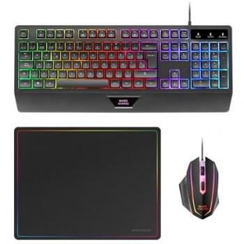 Combo Gaming 3 en 1 Mars Gaming MCP124, Teclado Ergonómico H-Mech LED RGB, Ratón RGB 3200 DPI y Alfombrilla Nanotextil 360x260mm, Compatibilidad Multiplata