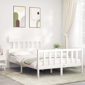 Estructura de Cama de Matrimonio con Cabecero de Madera Maciza Blanca Double