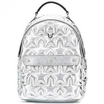 Furla Mochila Favola de piel efecto pespunteado metallizada plata