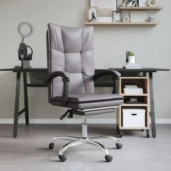 Silla reclinable de oficina de cuero sintético gris