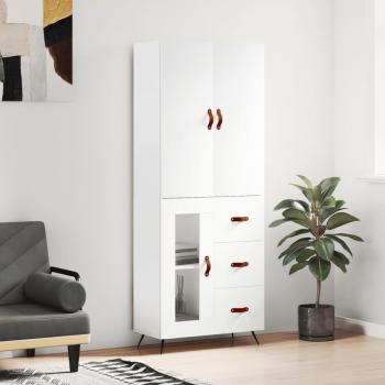 Aparador alto de madera contrachapada blanco 69,5x34x180 cm