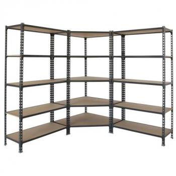 Estantería Esquinera Maderclick 5 Baldas de Madera, 1800x1800x300 mm, Carga 200 kg, Antracita/Madera, Incluye Módulo Extra