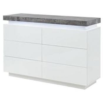 Cómoda HALO II - 6 cajones - MDF lacado - Con LEDs - Color: blanco y cemento