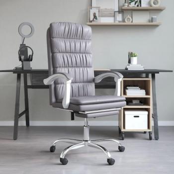 Silla de oficina reclinable de cuero sintético gris Vidaxl