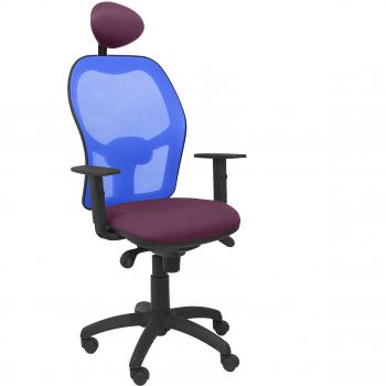 PIQUERAS Y CRESPO Modelo Jorquera - Silla de oficina ergonómica con mecanismo sincro, brazos regulables y ajustable en altura - Respaldo de malla transpirable en color azul y asiento tapizados en tejido BALI color morado