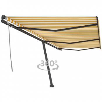 Toldo de pie retráctil manual amarillo y blanco 600x350 cm