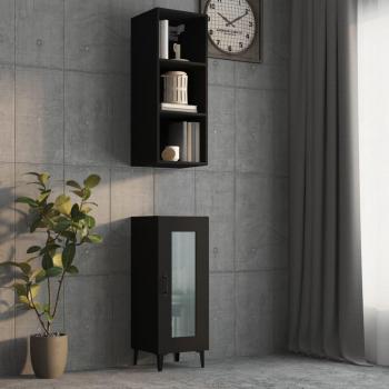 Armario de pared de madera de ingeniería 34,5x32,5x90 cm en colores Blanco, Negro y Roble Sonoma - Mueble de Almacenaje Estantería para Oficina, Estudio, Sala de Estar y Dorm