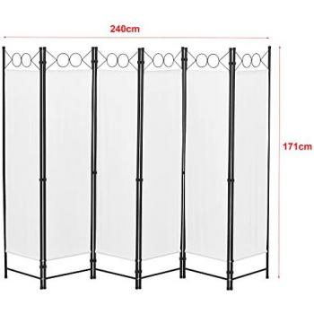Biombo Separador de 6 Paneles Saragossa 171 x 240 cm Blanco Decorativo