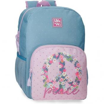 Roll Road Peace Mochila Escolar 42cm Poliéster Azul y Rosa