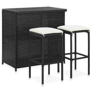 3-Piece Black Poly Rattan Bar Set