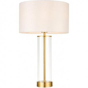 Lámpara de sobremesa Lessina, oro cepillado con pantalla efecto seda blanco vintage, E27