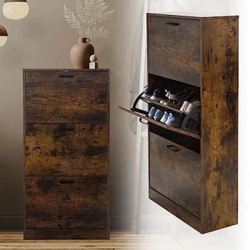 Mueble Zapatero Vintage 2 Compartimentos Abatibles de Madera Marrón Oscuro 84 x 60 x 24 cm