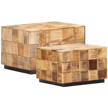 Mesa de centro 2 pzas diseño bloque madera mango rugosa