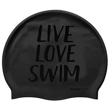 Gorro de Natación de Silicona BuddySwim Live Love Swim Negro