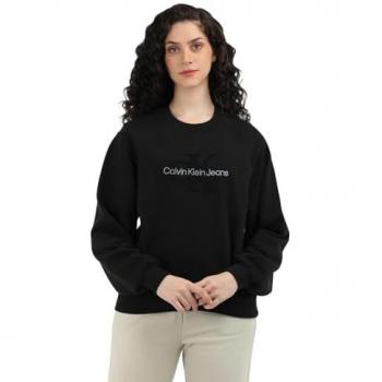 Calvin Klein Jeans Chenille Monologo Crew Sweatshirt Women Black XS