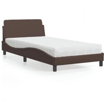 Cama con colchón marrón 100x200cm en cuero sintético
