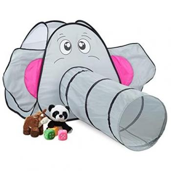 Túnel de Juego Pop-Up Elefante para Niños, Unisex, Interior y Exterior, 92 x 155 x 200 cm, Gris - Relaxdays