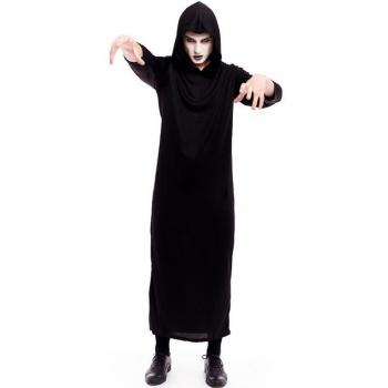 Disfraz de Túnica Negra para Adulto con Capucha, Talla L - Halloween, Carnaval, Vampiro