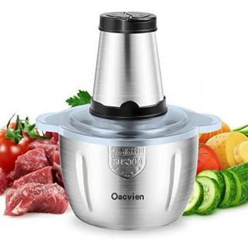 Picadora Eléctrica 2L Multifuncion Trituradora de Alimentos de Acero Inoxidable con 4 cuchillas, 250W Picadora Batidora Eléctrica de Cocina para carne, verduras,cebolla y frutas