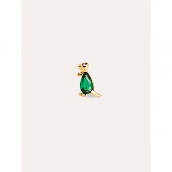 Pendiente Suelto Singularu Dino T Rex Green - Pendiente de Plata de Ley 925 bañado en Oro de 18 Kt. con diseño de dinosaurio T-Rex - Cierre a Presión - Joya para Mujer