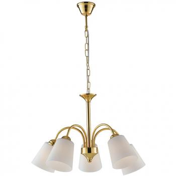 Lámpara colgante Lume de metal con difusor de cristal dorado, 5 bombillas, diseño multi brazo en color oro, diámetro de 14 cm