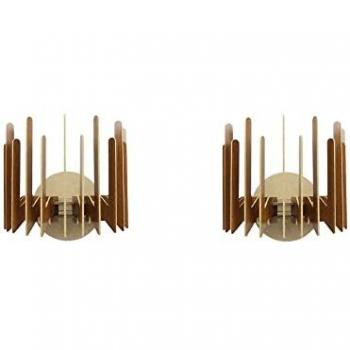 Aplique de pared doble WELLHOME, Estructura MDF Color Nogal, 20x24x22 cm, Casquillo E27 Max 60W