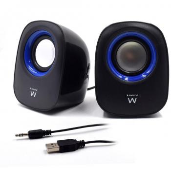 Ewent EW3501 Altavoces de Escritorio 2.0, Alimentación USB, De 2 Vías, Negro, Alámbrico, Potencia 5W RMS, Conector Jack 3.5