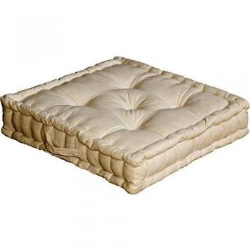 Cojín de suelo Ecru 50x50 cm, 100% algodón, relleno de algodón reciclado, capitonado para buena sujeción