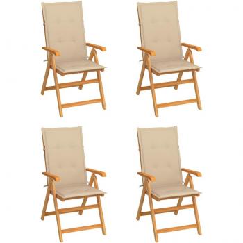 vidaXL 4-Piece Solid Teak Garden Chairs Set with Beige Cushions