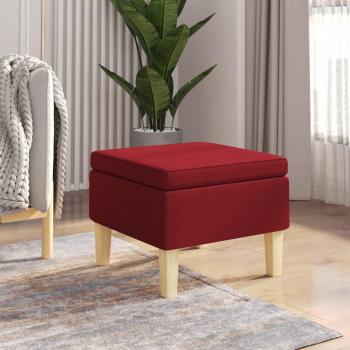 Taburete de madera tapizado en tela vino tinto con patas de madera