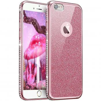 Funda iPhone 7,Carcasas para iPhone 7,EMAXELERS Funda Piel para iPhone 7,iPhone 7 Suave Flexible Lujo Caso,Funda Cuero para iPhone 7 3D Caso Funda Cute patrón Bling Glitter Sparkle Electroplate Plating Frame Parachoques Silicona Transparente TPU protecci